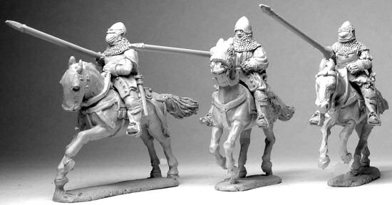 Mounted Men at Arms, charging, couched lances