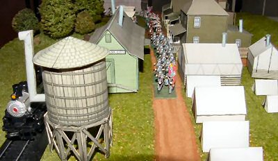 Confederate troops enter Whitewash City, 1863