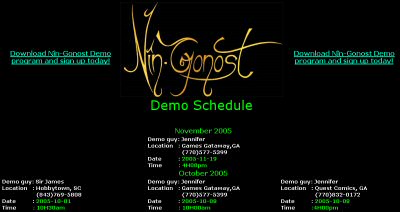 Nin-Gonost Demo Schedule webpage