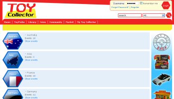 Events listing at Toy Collector