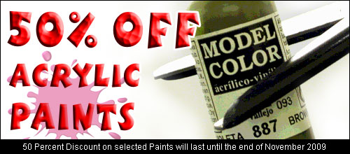 50% off Acrylic Model Color Paints for the month of November 2009