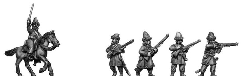 Ural Cossacks, dismounted, skirmishing, with officer