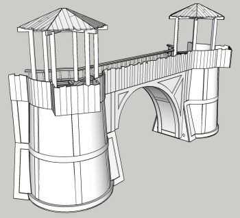 SketchUp image of two Watchtowers and Bridge (WIP)