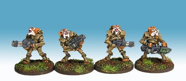 New Felids, two heavy blaster poses, a grenade launcher pose, and a plasma cannon pose