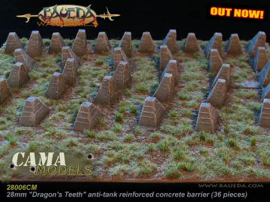 28mm Dragon's Teeth - 36 pieces anti-tank reinforced concrete barrier (German)