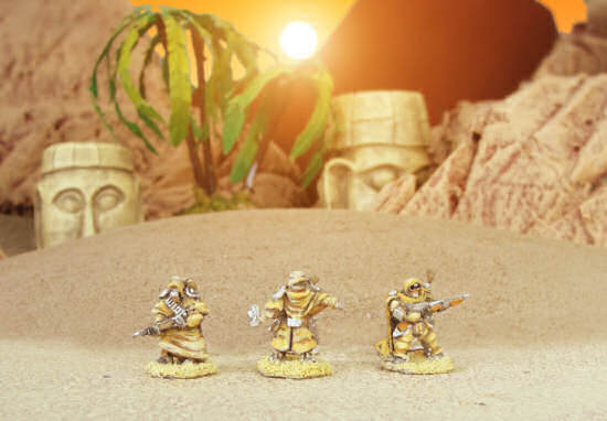 Painted-up Sandrider Infantry under the blazing Badland's sun