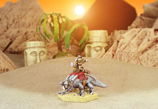 Painted-up Barnaby with mounted Sandrider in Badlands desert
