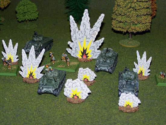 Explosion Markers shown with 15mm Figures