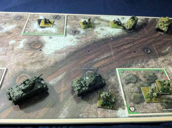 Miniatures in play on the Defensive Line side of the Spearpoint 1943 Expansion's Map