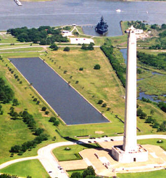 USS TEXAS aside the San Jacinto Monument