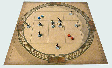 Large Deluxe Red Sky, Blue Sand Arena Game Mat on Sand Brown Felt