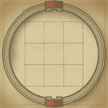 Small Deluxe Red Sky Blue Sand Arena Game Mat on Sand Brown Felt