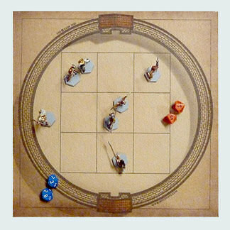 Small Deluxe Red Sky Blue Sand Arena Game Mat on Sand Brown Felt