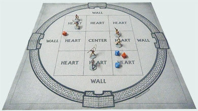 Large Standard Red Sky Blue Sand Arena Game Mat with Name Tags on Sand Grey Felt