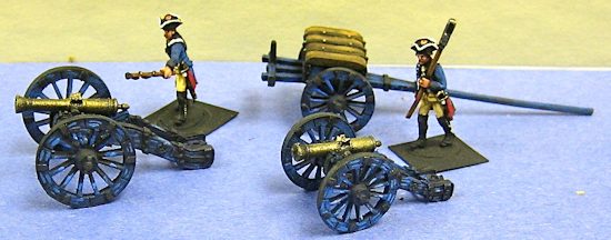 Prussian 6-pdr and 3-pdr with light limber with ammo chest, shown with Minden Prussian artillery crew