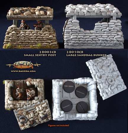 High quality resin cast sandbag bunker to use with miniatures from 28mm up to 36+mm