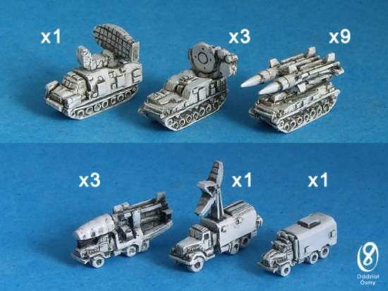 SA-4 Ganef (2K11 Krug) (1 set) Soviet long-range SAM. This set consists of a full division with three SAM batteries together with the accompanying radars and trucks (command and re-loaders)