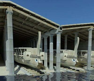3D reconstruction of the double-unit shipsheds at Zea Harbor.