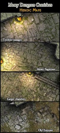 Heroic Maps – Modular Kit: Mossy Dungeon Corridors