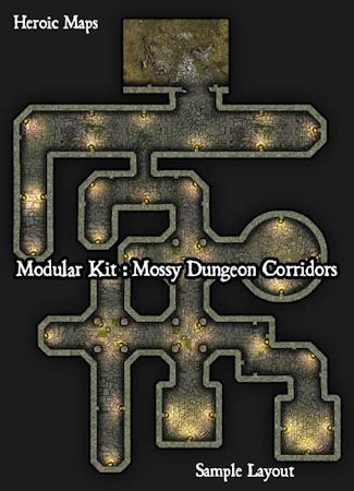 Heroic Maps – Modular Kit: Mossy Dungeon Corridors