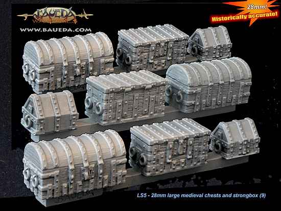 Baueda 28mm large medieval chests and strongbox (9 pieces)