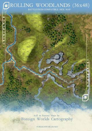 Rolling Woodlands (BattleTech Compatible Hexagonal Wargame Map) 36 x 48