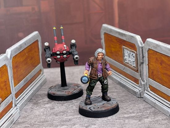A Sawfly security drone accompanies Anna on a trek into the lower reaches of Pioneer station