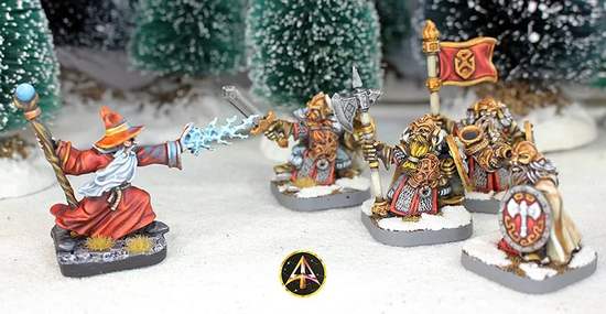 Wizard fighting Mountain Dwarf Command