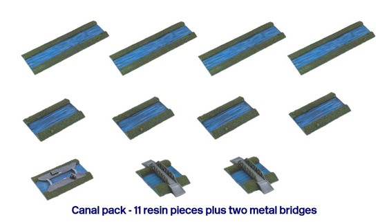 Components of a pack of model canal parts