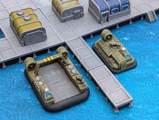 Air cushion landing craft in port