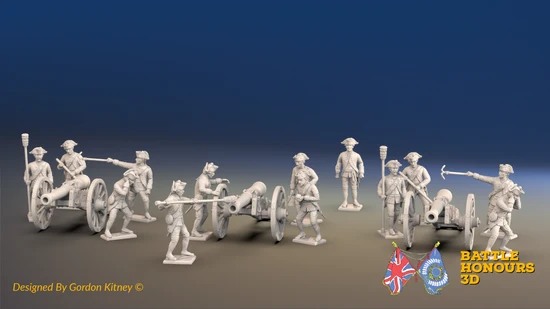 Prussian 12-pounder foot artillery battery with guns and crew. Miniatures are supplied unpainted. Image: Battle Honours 3D.