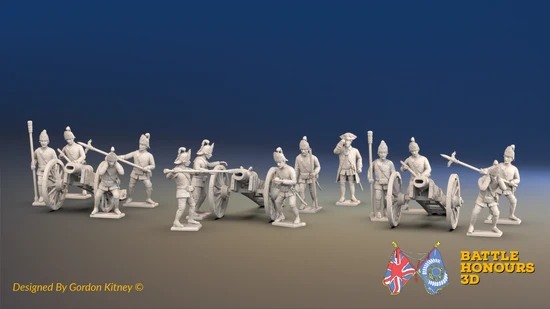 Russian secret howitzer battery with summer-uniform crew. Miniatures are supplied unpainted. Image: Battle Honours 3D.