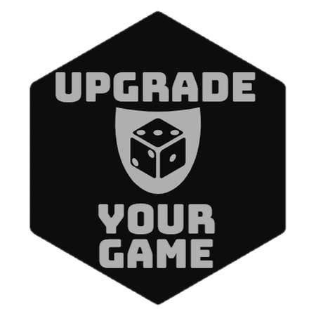 Black hexagon token with a die-on-shield icon and the text Upgrade Your Game