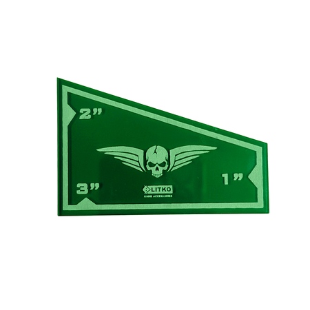 Litko 3-inch Combat Gauge in translucent green, laser-engraved with a winged skull