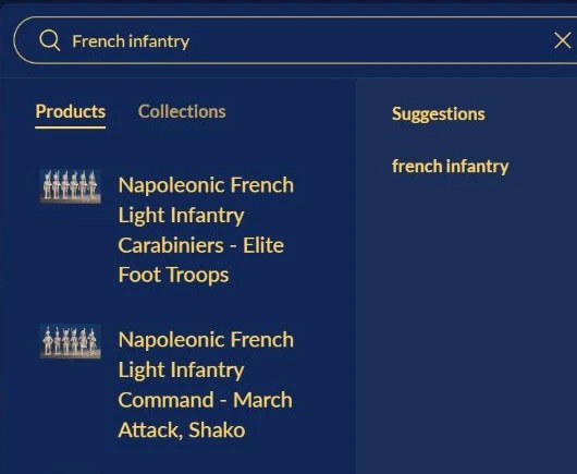 Suggestions and product results appear as you type