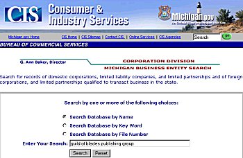 Search form for Michigan's online BCS database