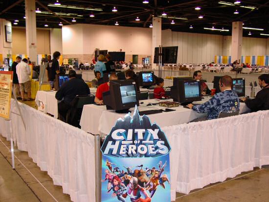 LAN area featuring City of Heroes. Bring your own cape.