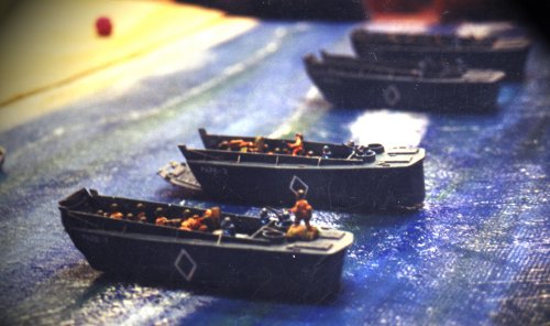 Landing craft approaching a hostile shore