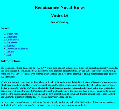 Renaissance Naval Rules