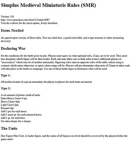 Simplus Medieval Miniaturis Rules (SMR)
