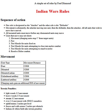 Indian Wars Rules