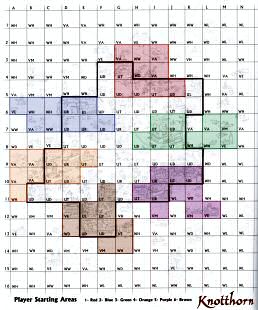 Knotthorn campaign map, with colored regions indicating players' starting positions