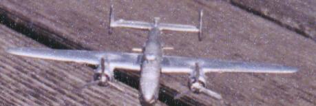 Assembled B-25, flying towards viewer