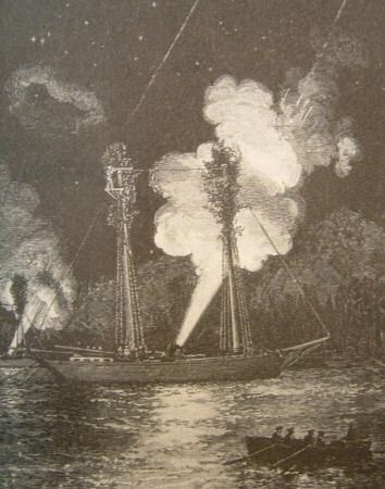 Mortar schooner at night