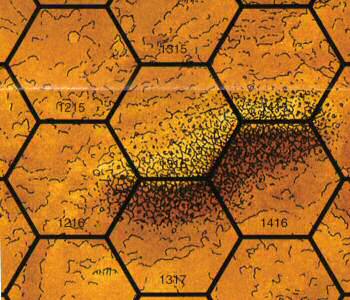 Obstructed terrain area (one Hexon board's worth)