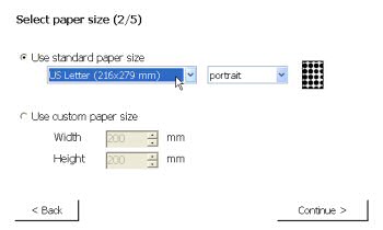 Select a paper size and orientation